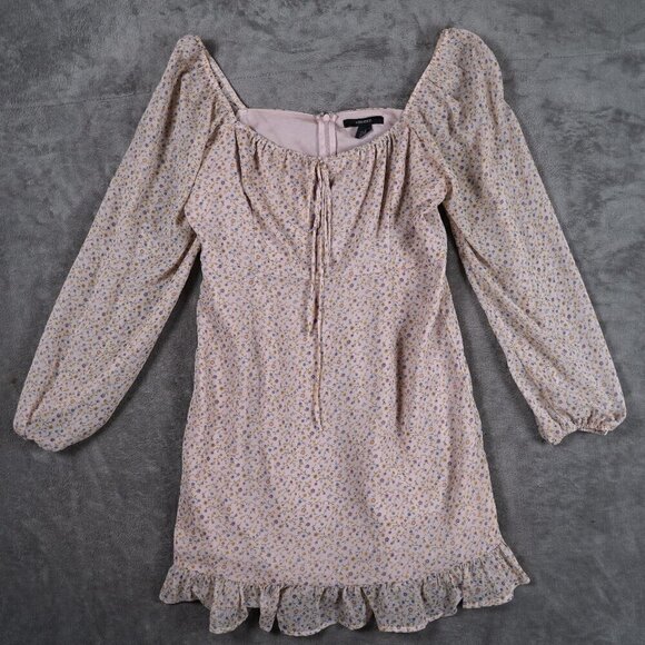 NWOT Forever 21 Cottage Core Chiffon Dusty Rose Pink Floral dress Size Large - Picture 2 of 6